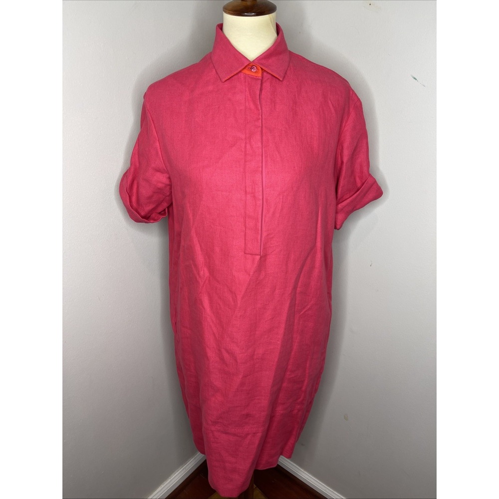 Loro Piana Hot Pink Linen Short Sleeve Button Front Dress Sz Medium Italy